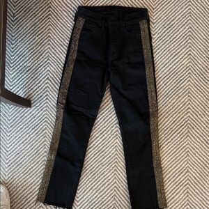 MOTHER Black Jeans with Gold Glitter Side Stripes